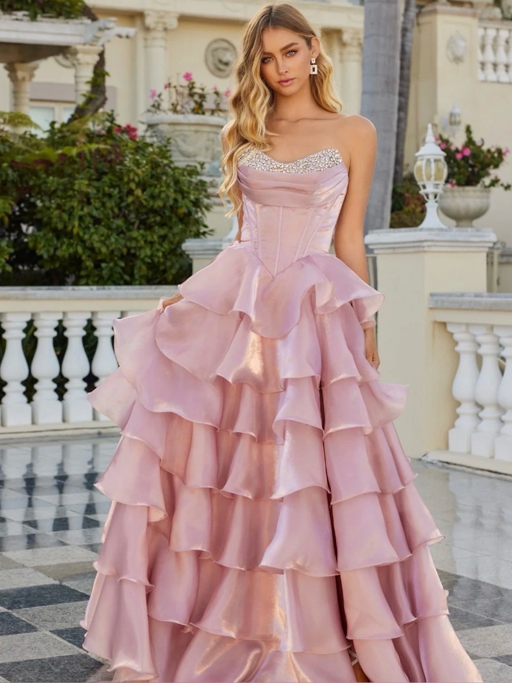 Strapless Long Ruffled Prom Dress: Juliet JT2664S Size 2